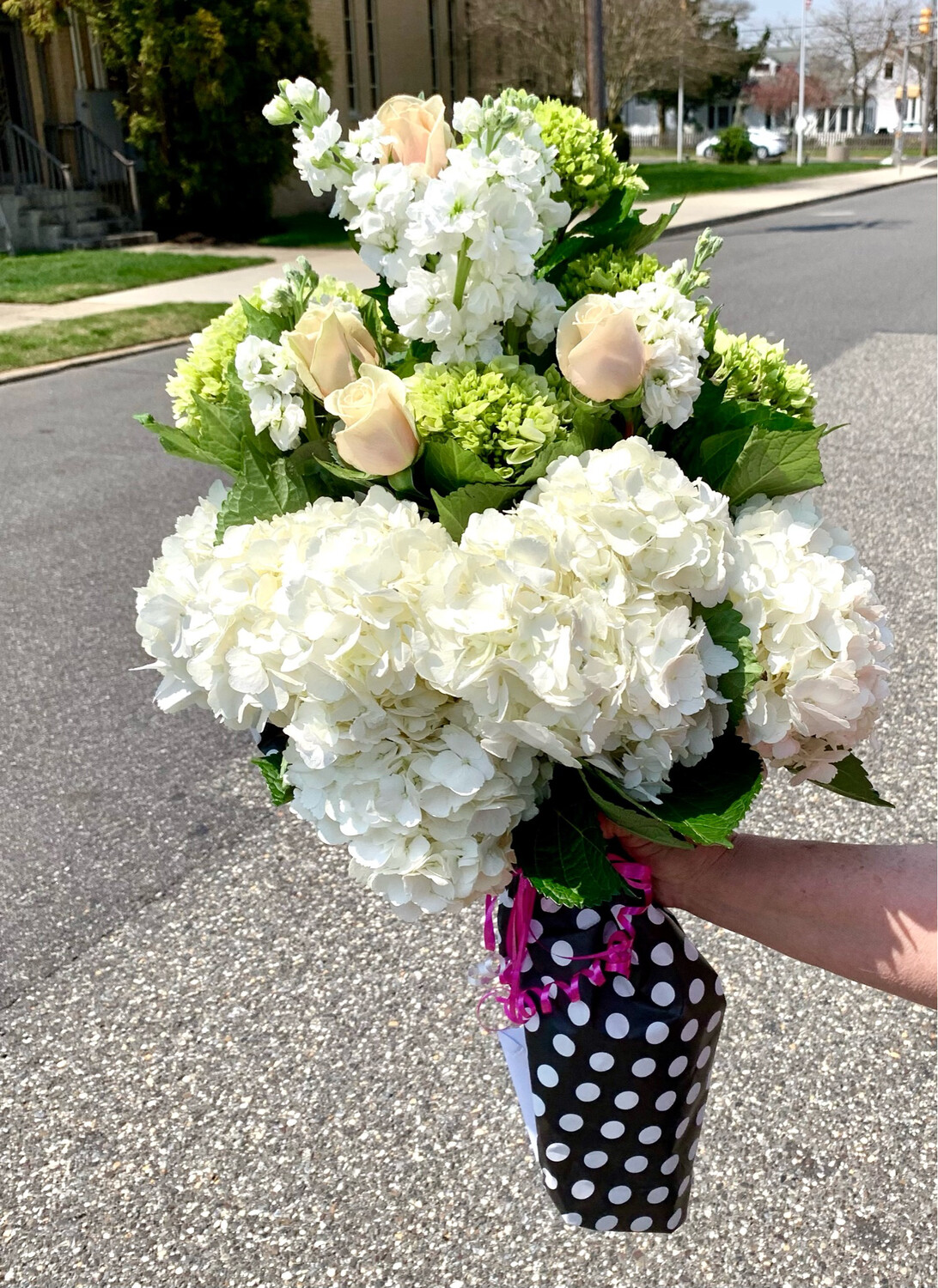 $100 Seasonal Wrapped Fresh Flower Bouquet (no vase)