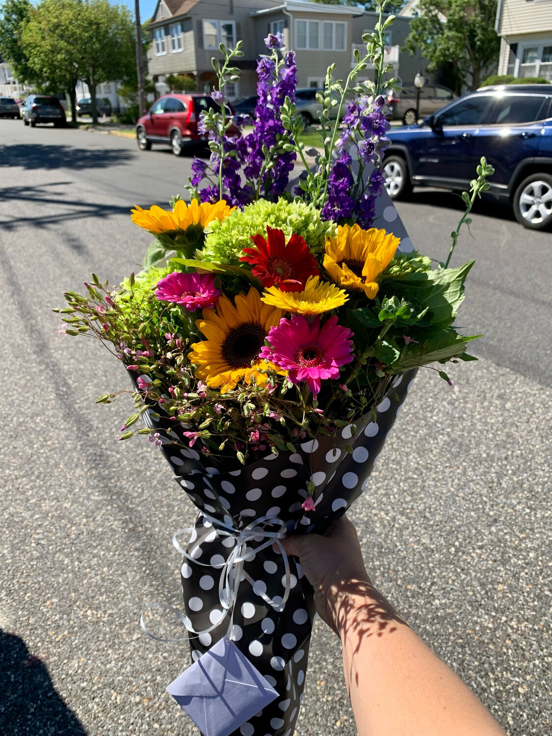 $70 Seasonal Wrapped Fresh Flower Bouquet (no vase)