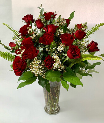 2 Dozen Fresh Roses Arranged  in a Vase with Filler