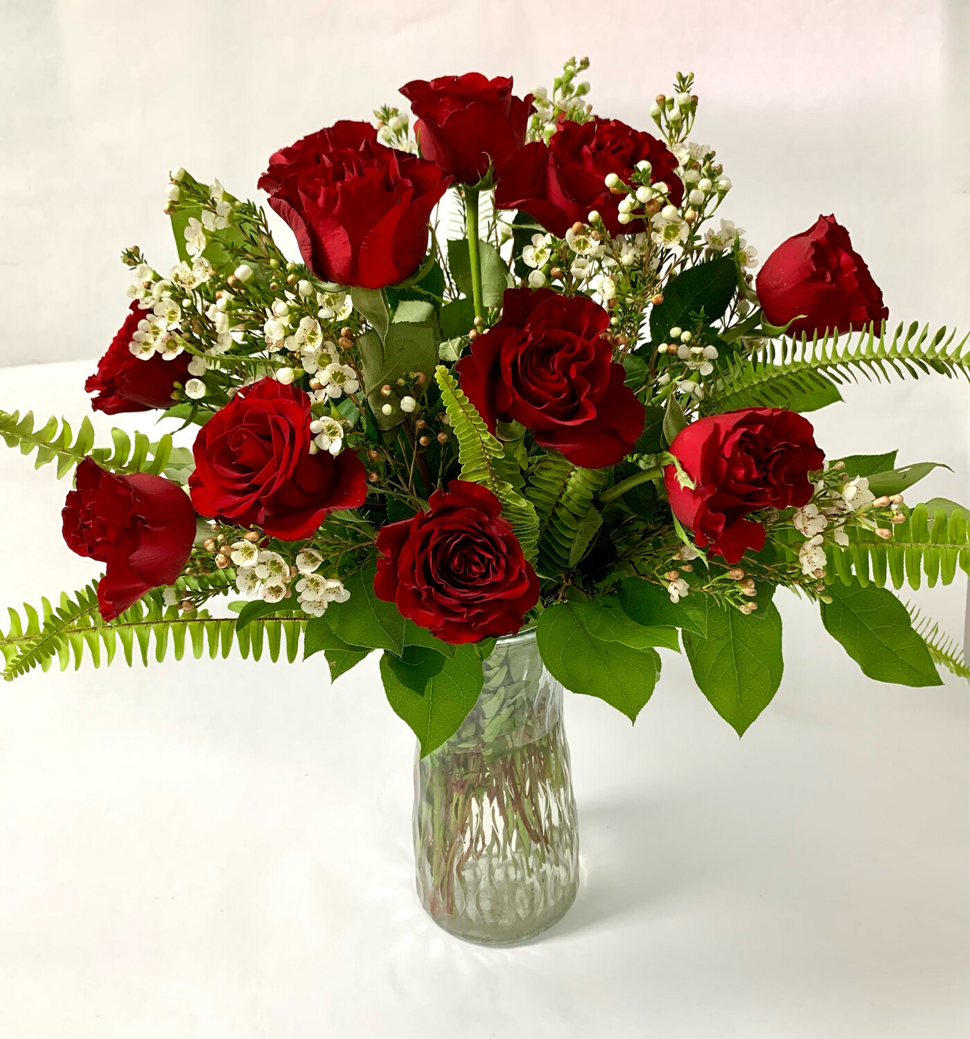 $90 1 Dozen Fresh Roses Arranged in a Vase with Filler