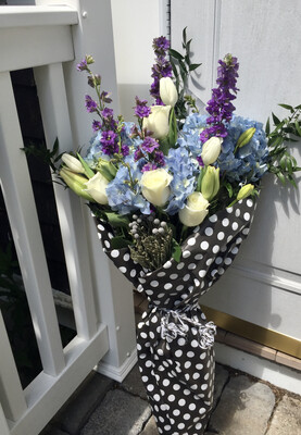 $80 Seasonal Wrapped Fresh Flower Bouquet (no vase)