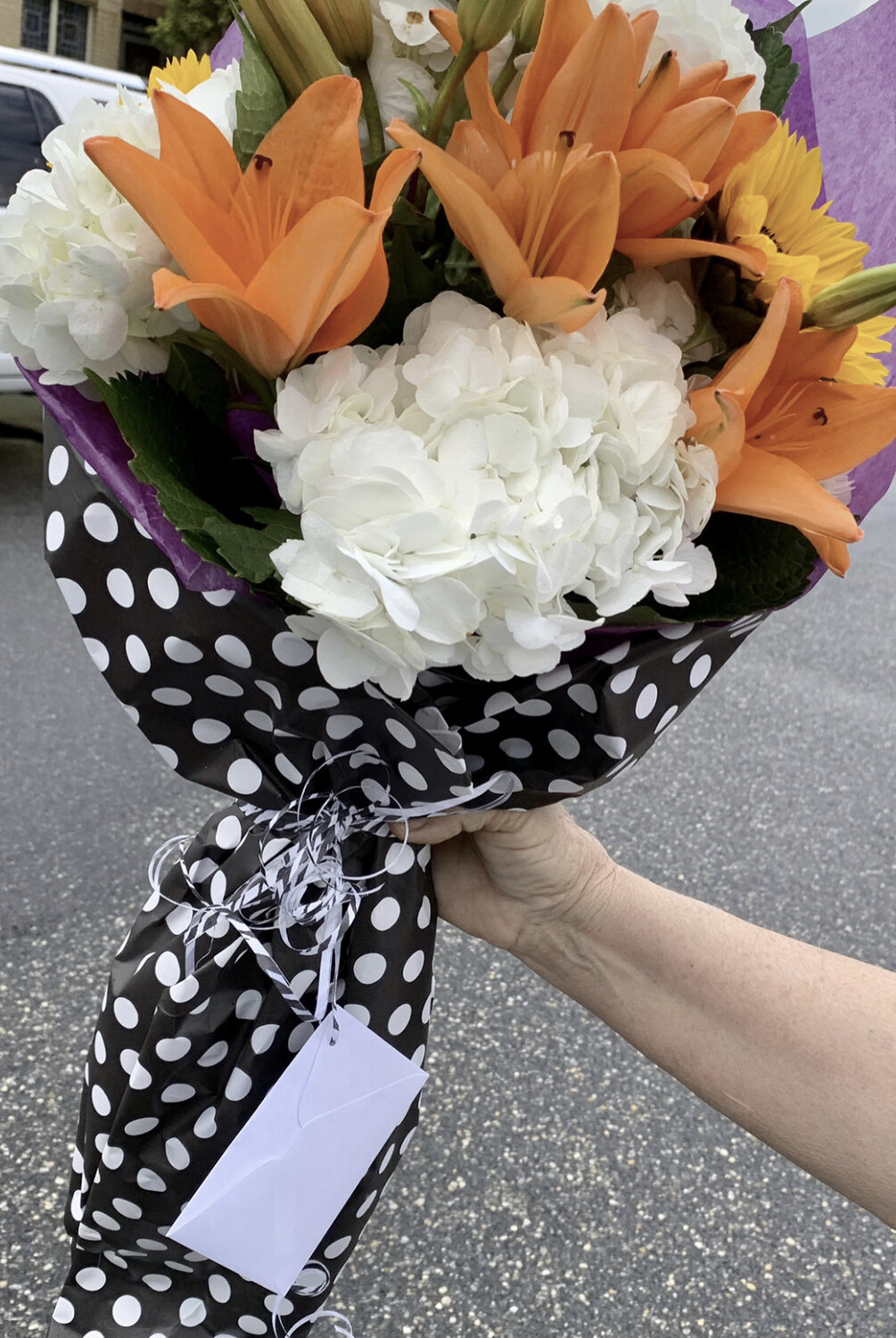 $45 Seasonal Wrapped Fresh Flower Bouquet (no vase)