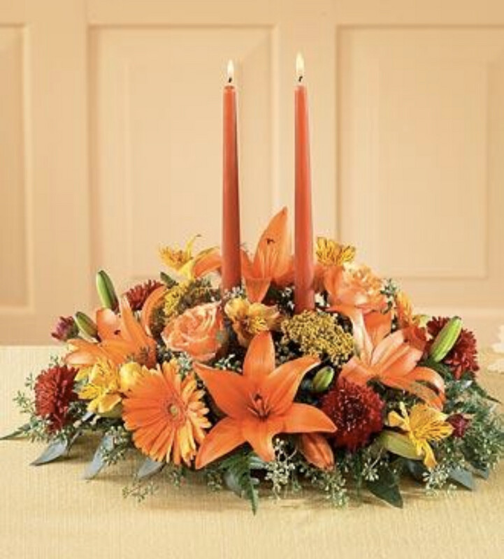 $250 Long and Low Fresh Flower Fall/Thanksgiving Centerpiece Arrangement