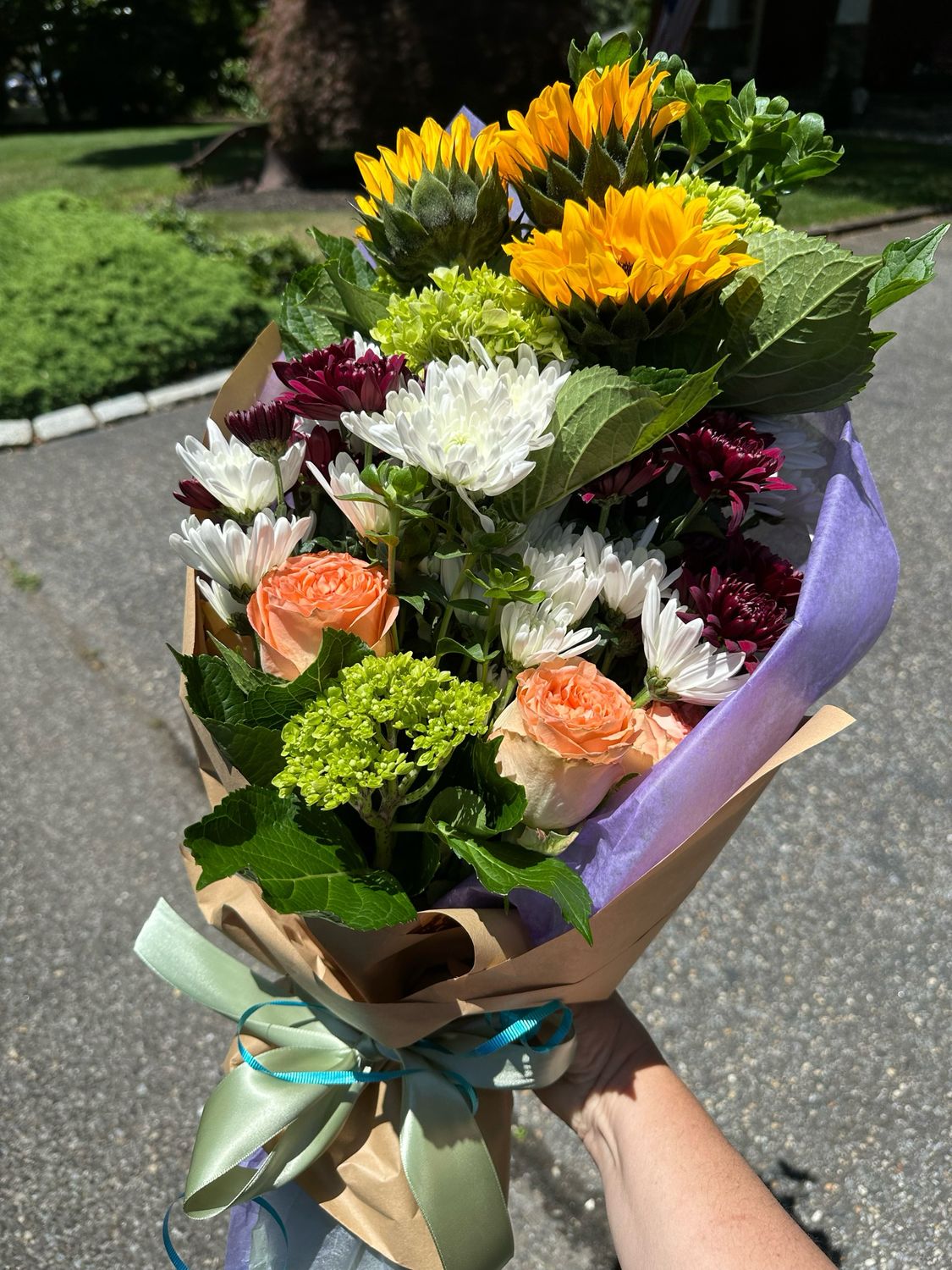 $85 Seasonal Wrapped Fresh Flower Bouquet (no vase)
