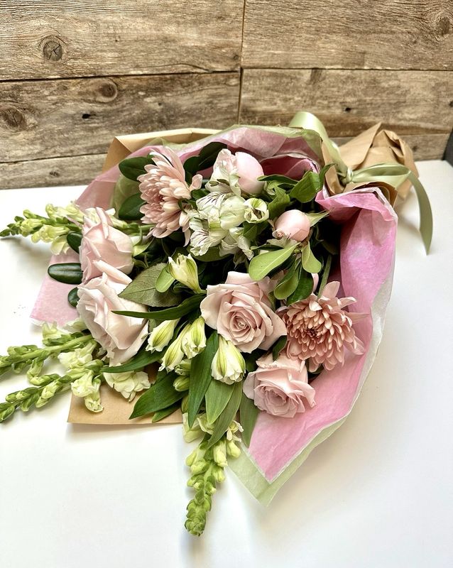 $65 Seasonal Wrapped Fresh Flower Bouquet (no vase)