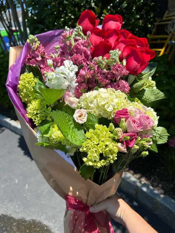 $200 Seasonal Wrapped Fresh Flower Bouquet (no vase)