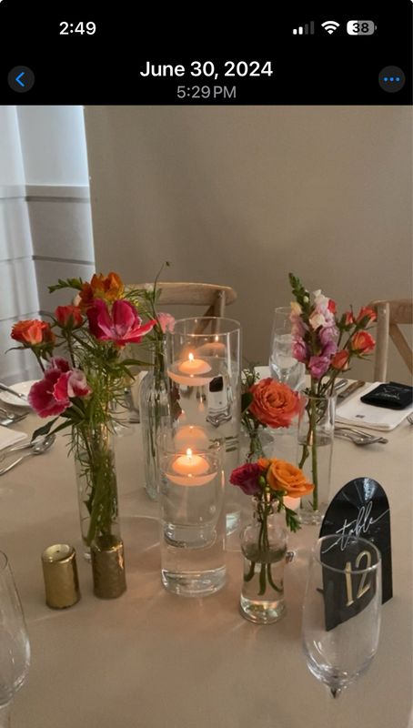 $100 (5 Assorted Fresh Flower Bud Vases at $20 Each) Candles Not Included