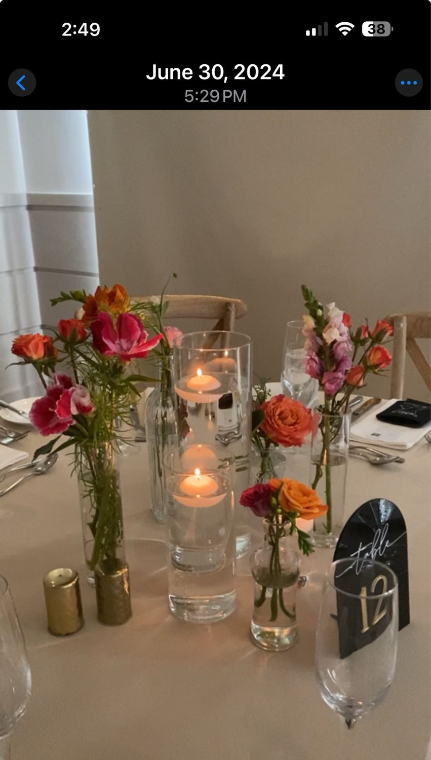 $100 (5 Assorted Fresh Flower Bud Vases at $20 Each) Candles Not Included