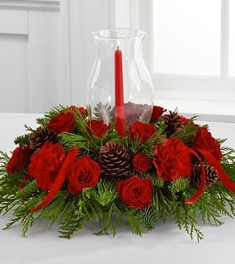 $200 Fresh Flower Christmas Centerpiece Arrangement with candle