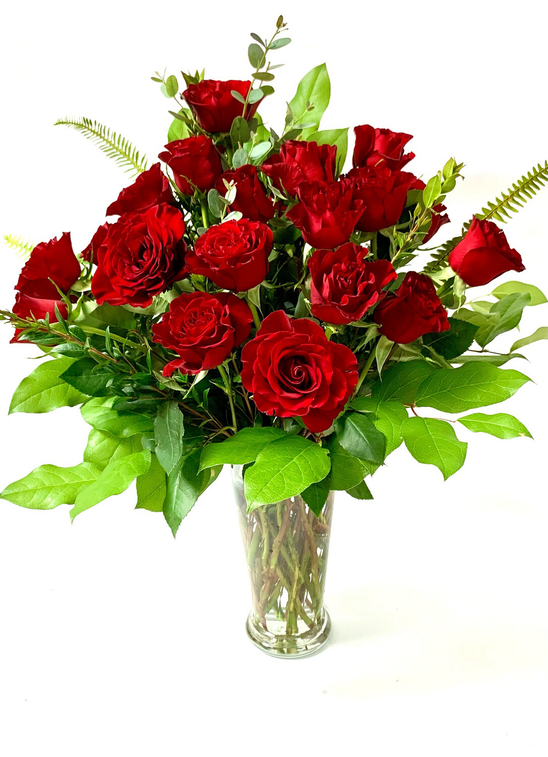 $210 2 Dozen Fresh Roses Arranged in a Vase without Filler - Choose Color
