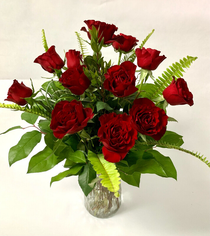 $105 1 Dozen Fresh Roses Arranged in a Vase without Filler - Choose Color