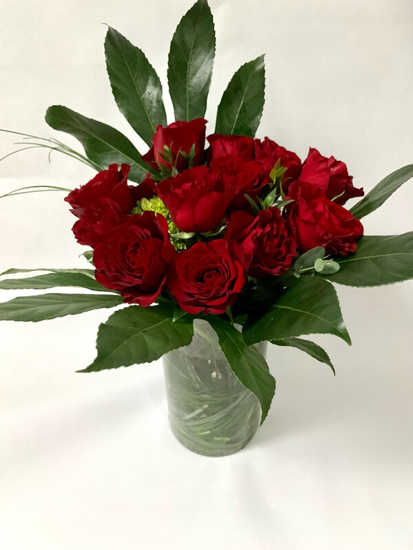 $100 Modern Twist - 1 Dozen Fresh Roses Arranged One-Sided in a Low Vase without Filler - Choose Color