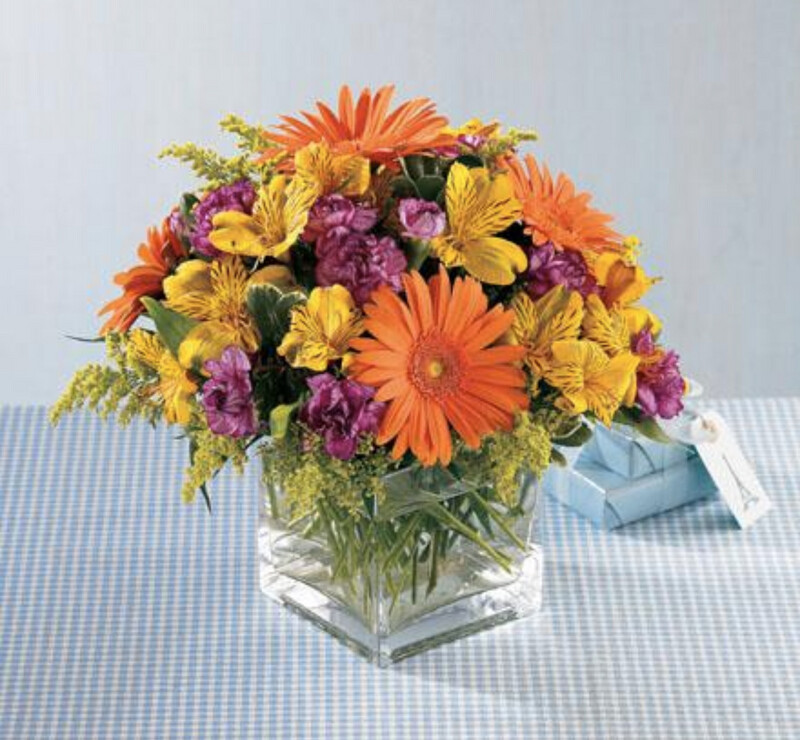 $65 Cube Fall Fresh Flower Centerpiece Arrangement