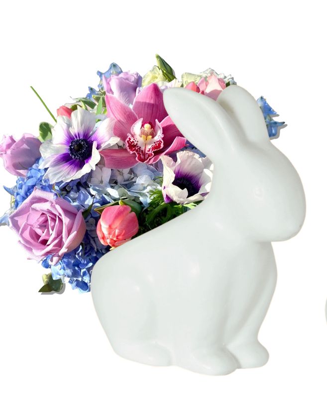 $95 Easter Fresh Flower Ceramic Bunny Arrangement
