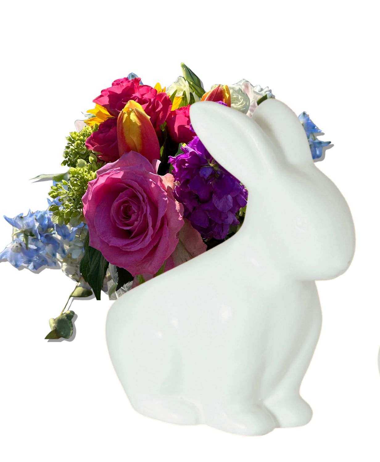 $75 Easter Fresh Flower Ceramic Bunny Arrangement