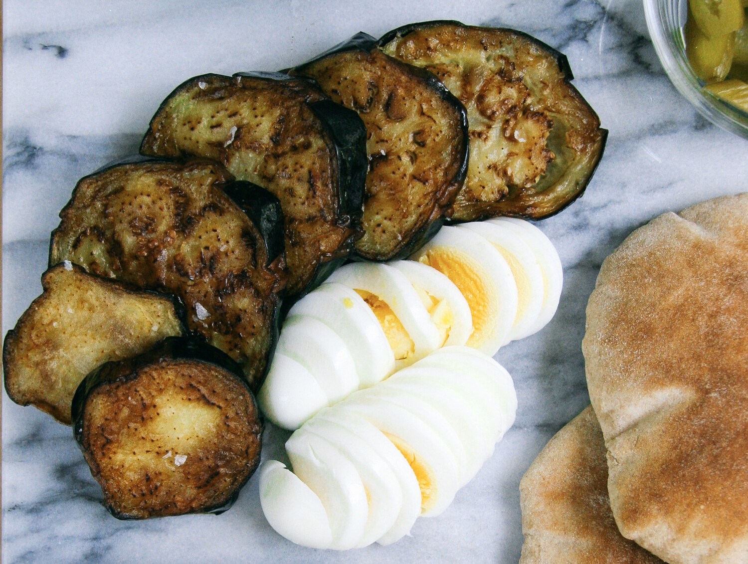 Brown Eggs and Thin Fried Eggplant