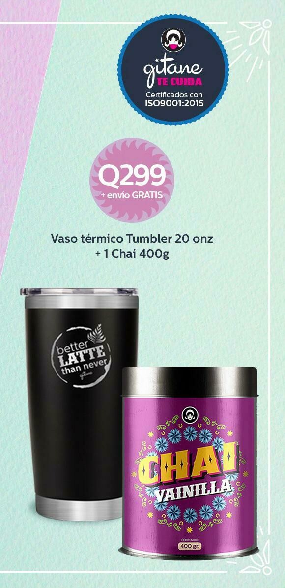 Vaso térmico Tumblr Waterbear® 20 onz + Te chai 400 g Vaso térmico Tumblr Waterbear® 20 onz + Te chai 400 g