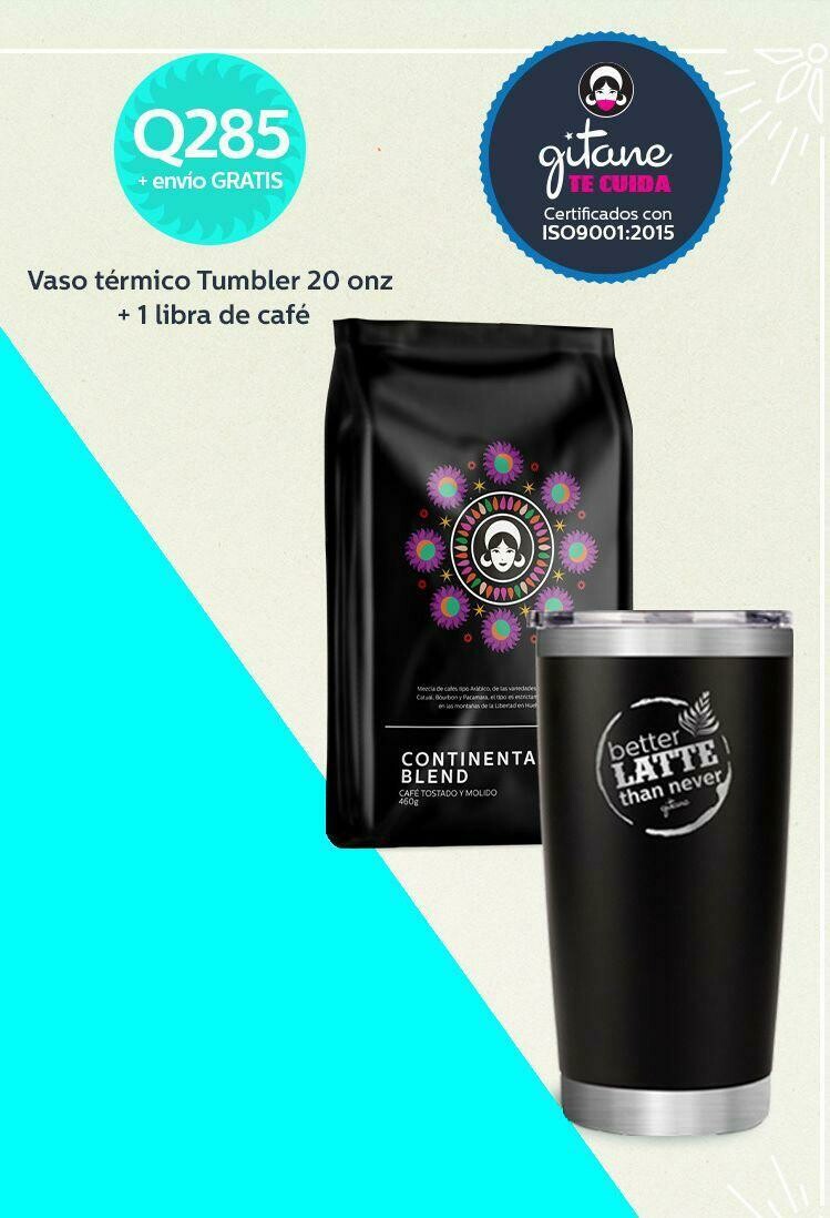 Vaso térmico Tumblr Waterbear® 20 onz + Libra de café Continental Vaso térmico Tumblr Waterbear® 20 onz + Libra de café Continental