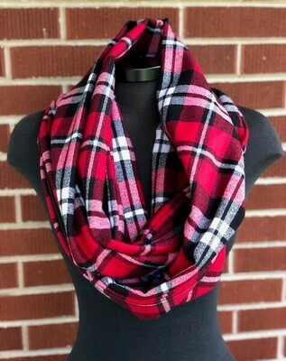 Red, Black & White Plaid Infinity Scarf with Hidden Pocket (Flannel) Red, Black & White Plaid Infinity Scarf with Hidden Pocket (Flannel)