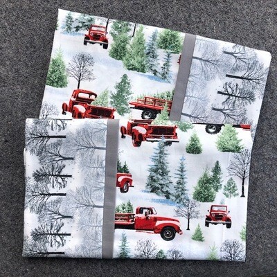 Red Christmas Truck & Silver Trees Pillowcase Set Red Christmas Truck & Silver Trees Pillowcase Set