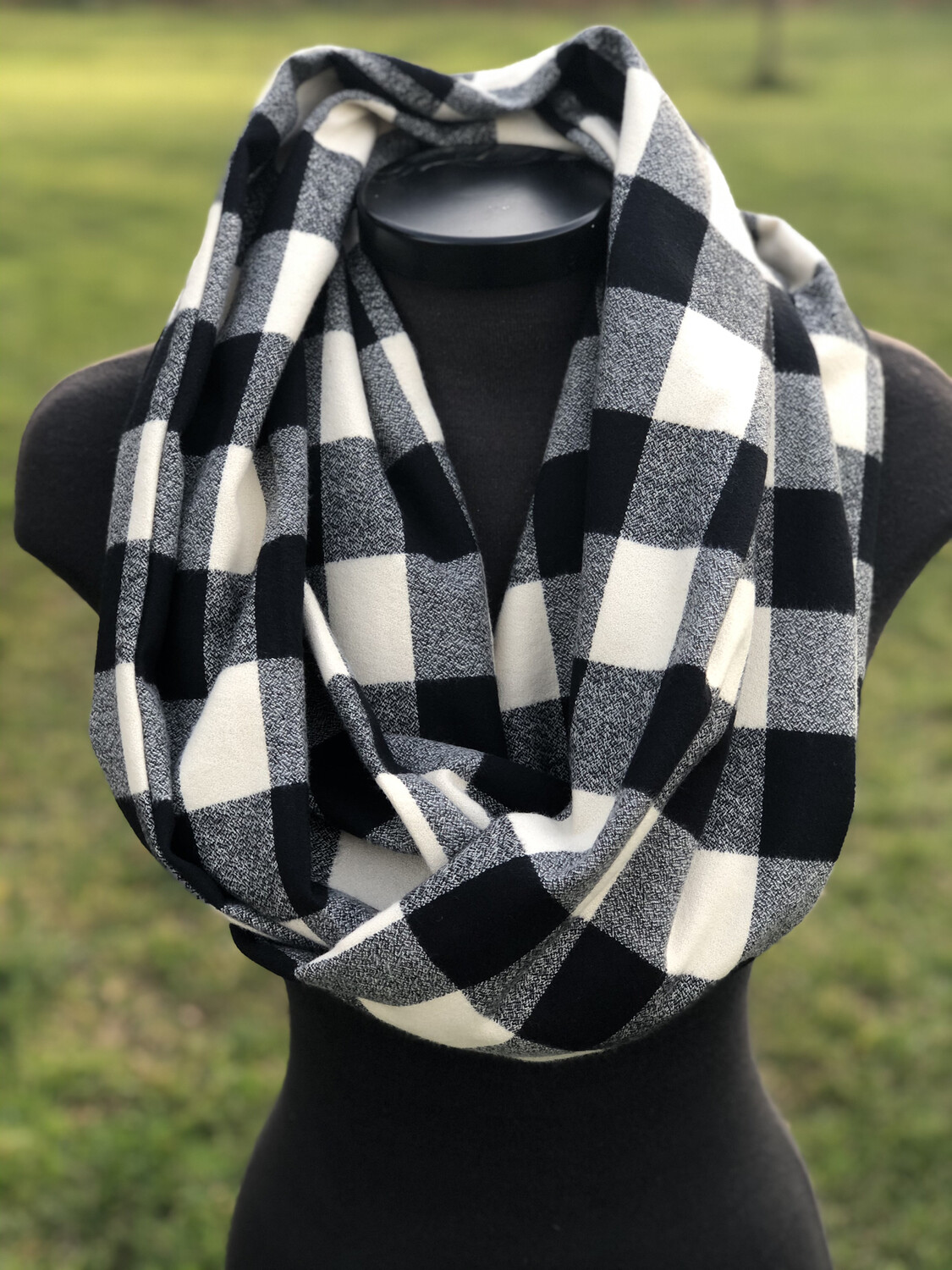 Mammoth Check  Ivory & Black  Infinity Scarf with Hidden Pocket! (Flannel)
