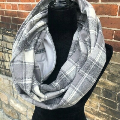 Iron Grey Plaid Infinity Scarf (Flannel) Iron Grey Plaid Infinity Scarf (Flannel)