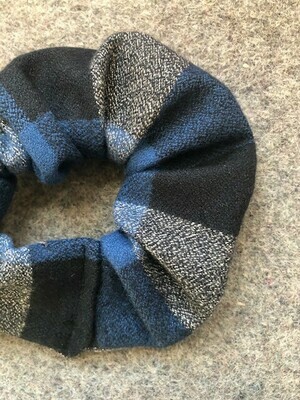 Blue, Grey &  Black Hair Scrunchie Flannel