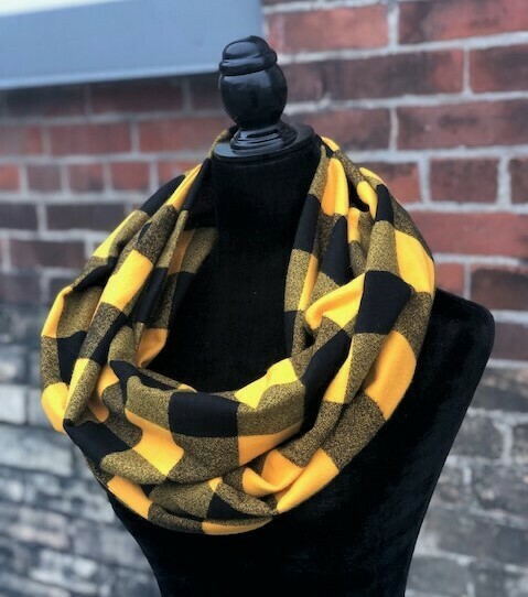 Gold & Black Mammoth Plaid Infinity Scarf with Hidden Pocket! (Flannel)