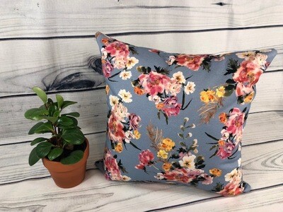 Blue Floral Throw Cushion Canvas