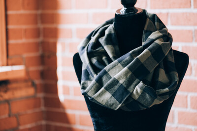 Olive & Black Mammoth Plaid Infinity Scarf with Hidden Pocket! (Flannel)