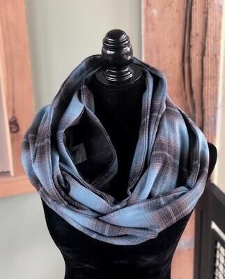 Light Blue & Brown Infinity Scarf with Hidden Pocket! (Flannel)