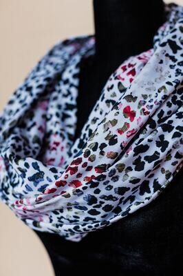 Floral Animal Print Infinity Scarf with Hidden Pocket (Knit)