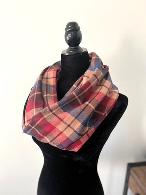 Burgundy & Brown Plaid Infinity Scarf with Hidden Pocket! (Flannel)