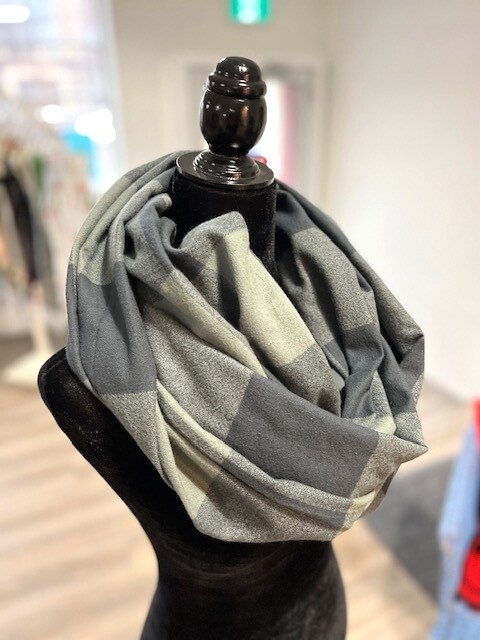 Charcoal Green Plaid Infinity Scarf with Hidden Pocket! (Flannel)