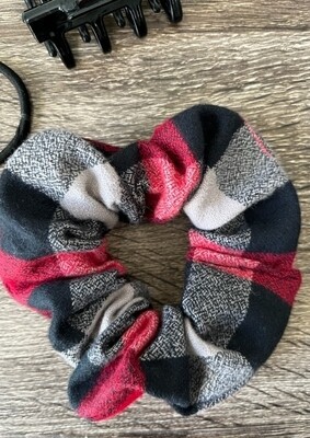 Red, Black & Grey Plaid Scrunchie