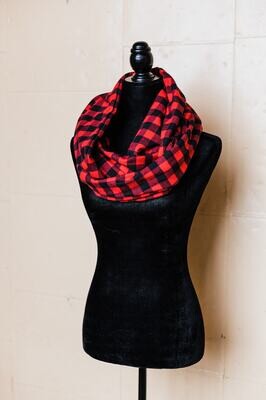 Small Check Red & Black Buffalo Plaid Infinity Scarf  (Flannel)