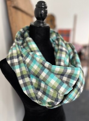 Sage Green Flannel Infinity Scarf with Hidden Pocket