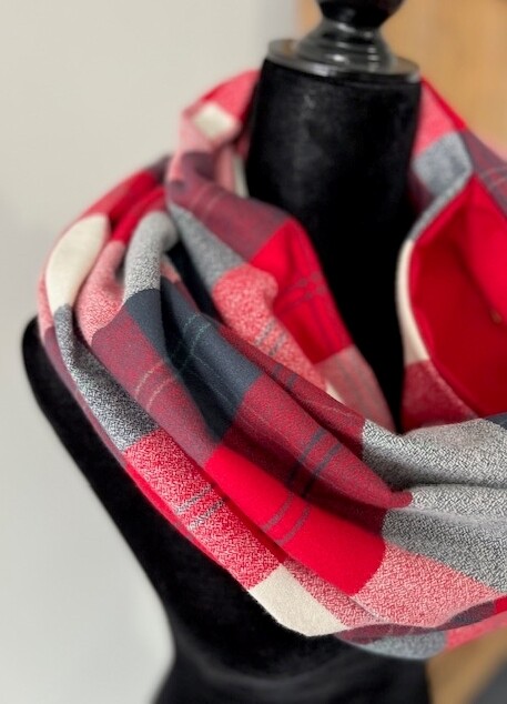 Red White & Deep Blue Flannel Infinity Scarf with Hidden Pocket!
