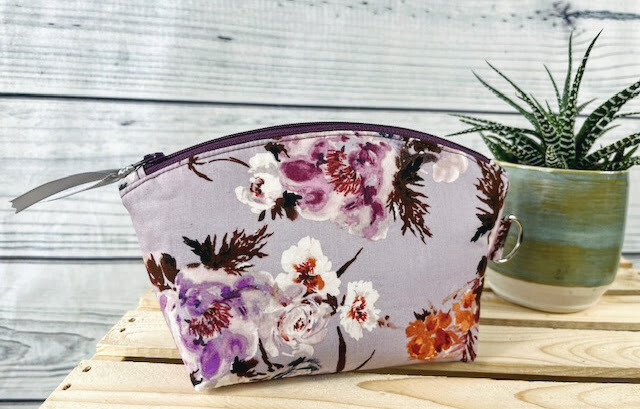 Lavender Floral Pocket Pouch   for Makeup, Pencil case, Essential Oils