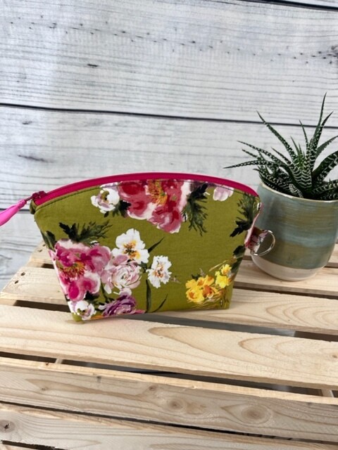 Mustard Floral Pocket Pouch great for Makeup, Pencils, Essential Oils
