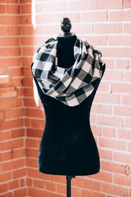 Mammoth Check Ivory & Black  Infinity Scarf with Hidden Pocket!