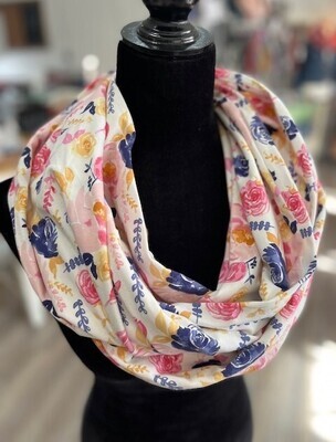 Cream Floral Knit Infinity Scarf, Yellows & Pinks