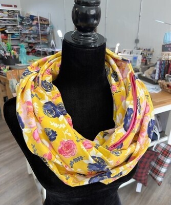 Yellow Floral Knit Infinity Scarf, Yellows & Pinks