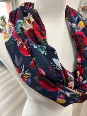 Blue Floral Bamboo Jersey Knit Infinity Scarf