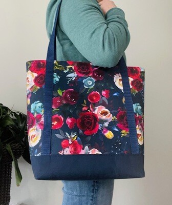 Winter Blue Floral Tote Bag
