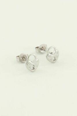 MJ04482 zilver studs hartjes slot oorbellen - My Jewellery
