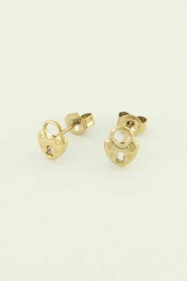 MJ04482 goud/gold studs hartjes slot oorbellen - My Jewellery