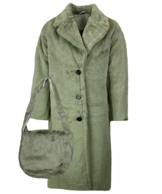 Fake Fur Coat met bijpassende tas._Ambika TR765 groen Fake Fur Coat met bijpassende tas._Ambika TR765 groen