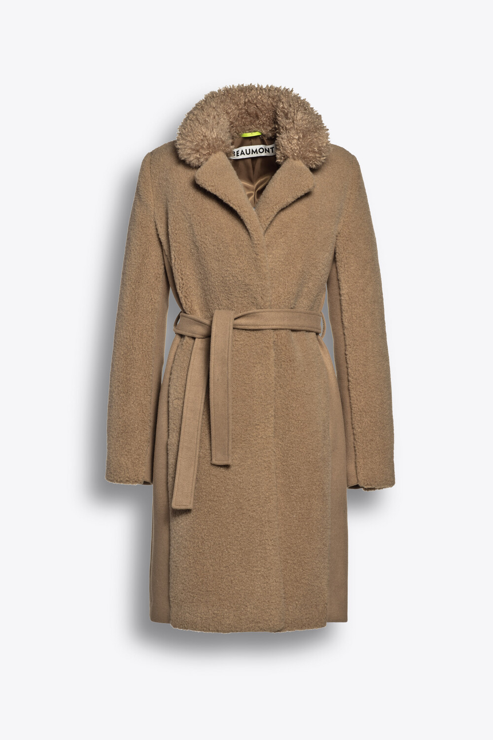 Belted Fur Wool Coat- Beaumont BM05860213 Caribou