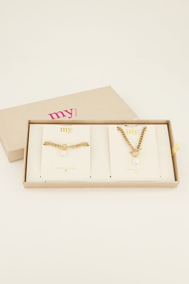 My Jewellery Giftbox necklace/bracelet pearl goud MJ08134